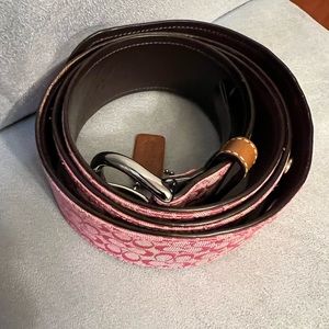Pink Coach Monogram Belt Y2K Extra Large #3977 Woven Jacquard Genuine Leather
